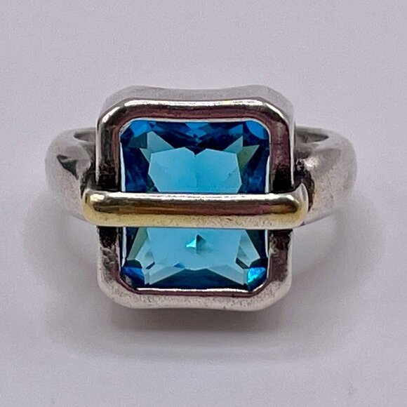 TWO RING SET Adjustable Silver Tone Faux Blue Zircon and Wrap Rings (#1367) - Picture 4 of 16